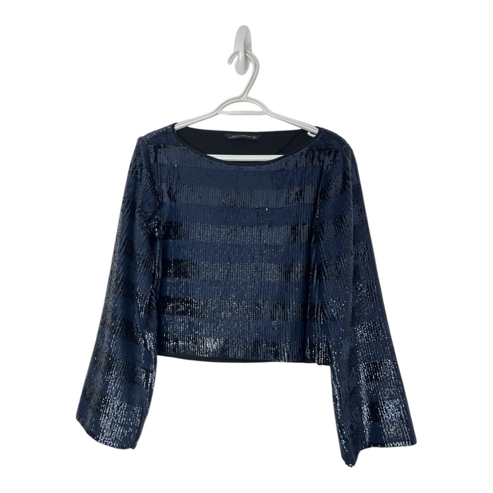 ZARA Navy Sequin Crop Top Sz Small